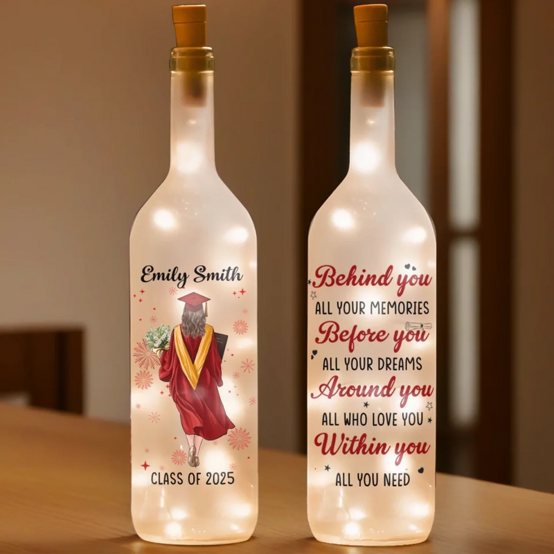 Personalised Bottle Lamp - Graduation Gift for Family, Siblings, Brother or Sister - Dream Big, Graduate Bigger