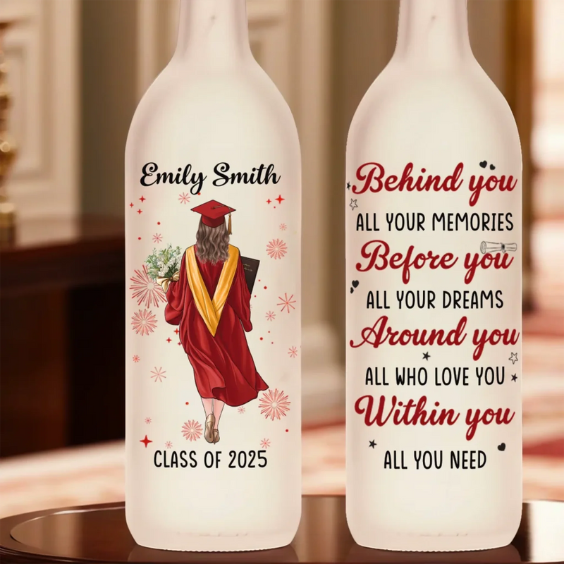 Personalised Bottle Lamp - Graduation Gift for Family, Siblings, Brother or Sister - Dream Big, Graduate Bigger
