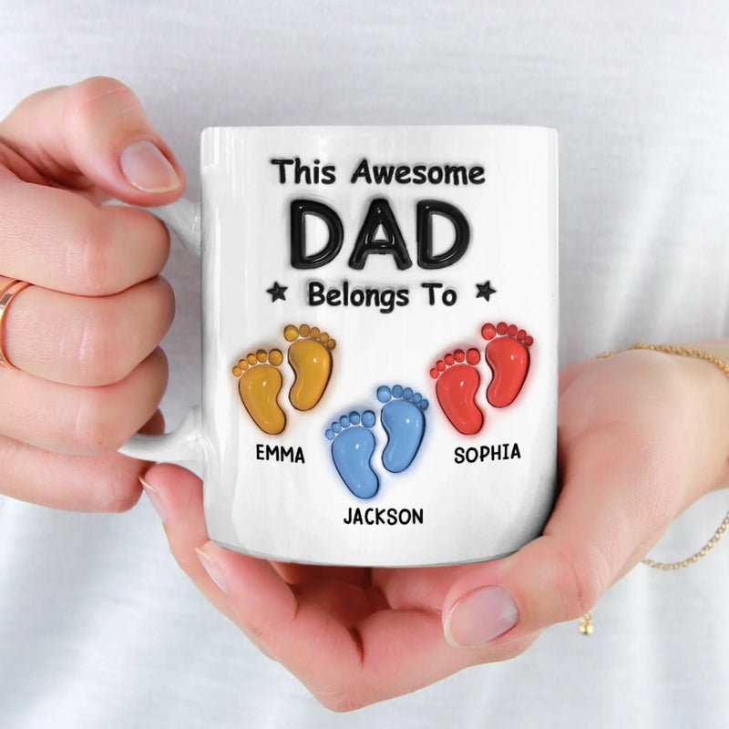 Personalised 3D Inflated Effect Mug – Father's Day Gifts For Dad, Grandpa – This Awesome Dad Belongs To Us
