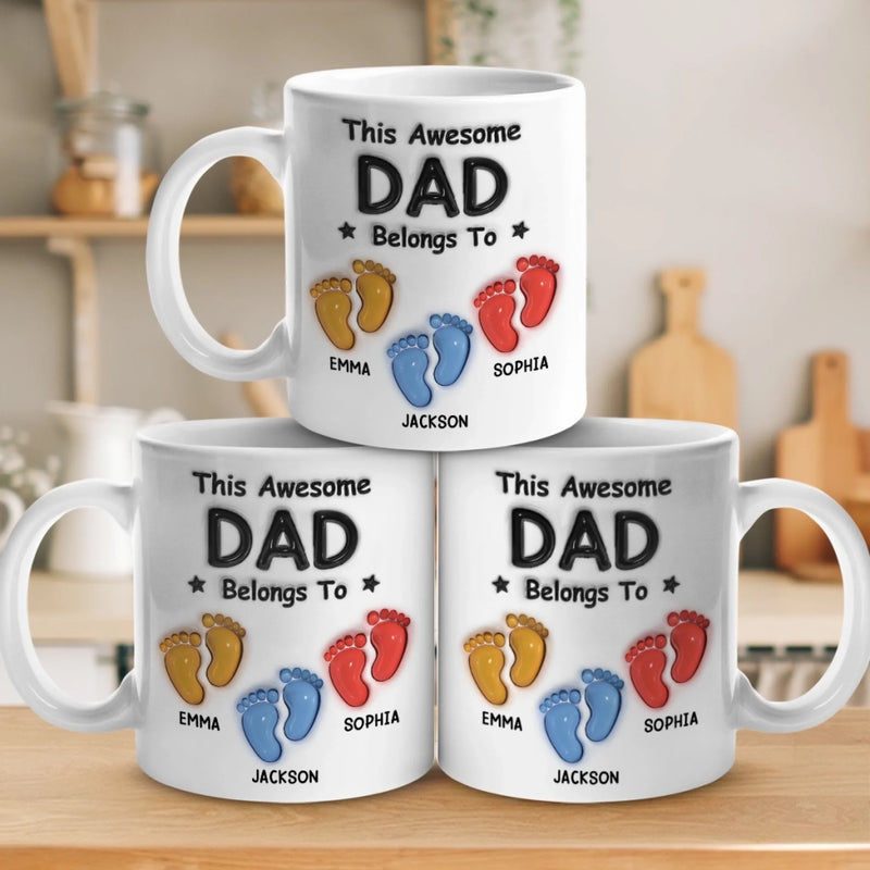 Personalised 3D Inflated Effect Mug – Father's Day Gifts For Dad, Grandpa – This Awesome Dad Belongs To Us