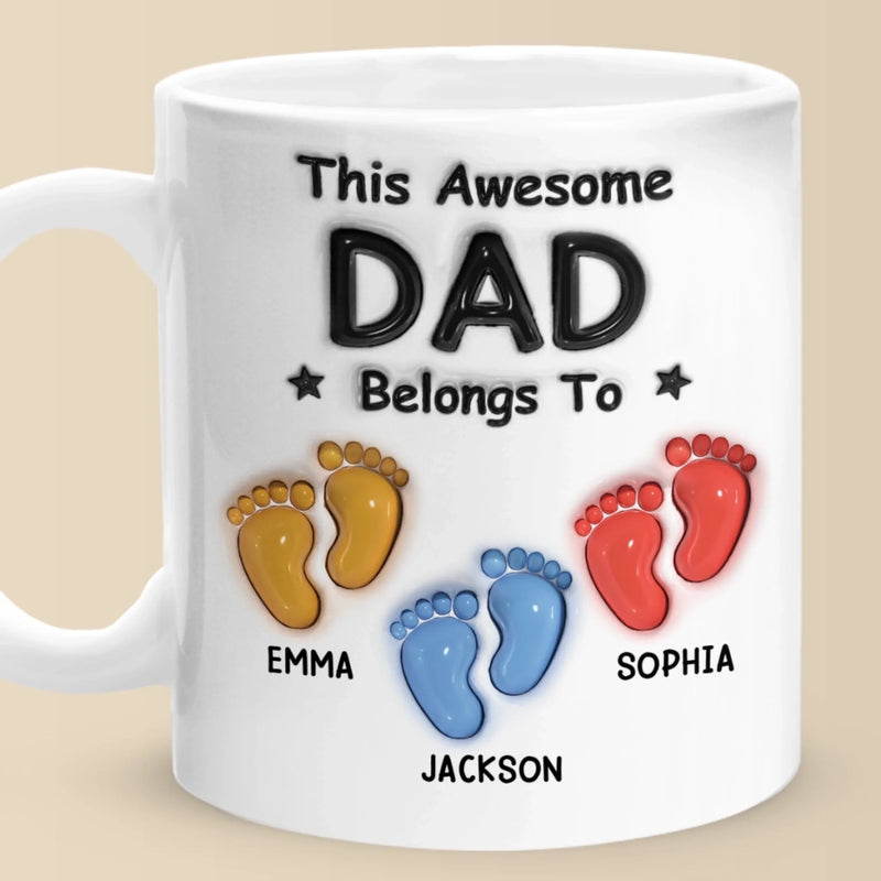 Personalised 3D Inflated Effect Mug – Father's Day Gifts For Dad, Grandpa – This Awesome Dad Belongs To Us