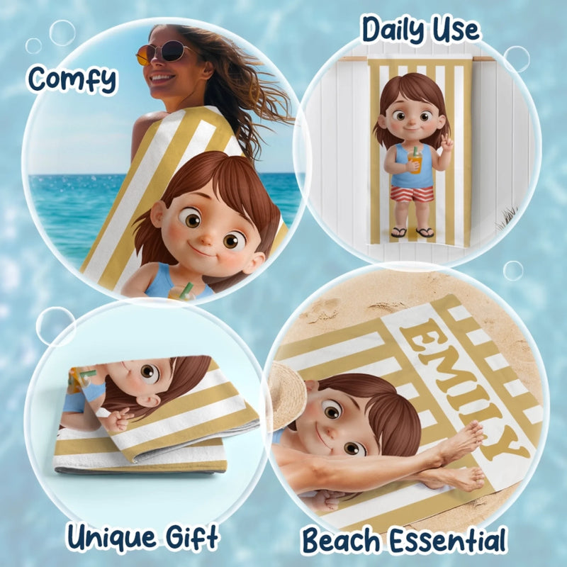 Personalised Beach Towel - Summer Vacation And Travel Gifts For Family, Kids - Too Much Poolside Cuteness