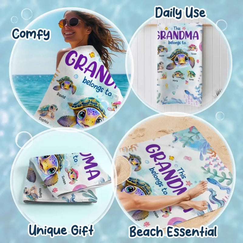 Personalised Beach Towel - Summer Vacation And Travel Gifts For Mum, Grandma - This Grandma Belongs To Us