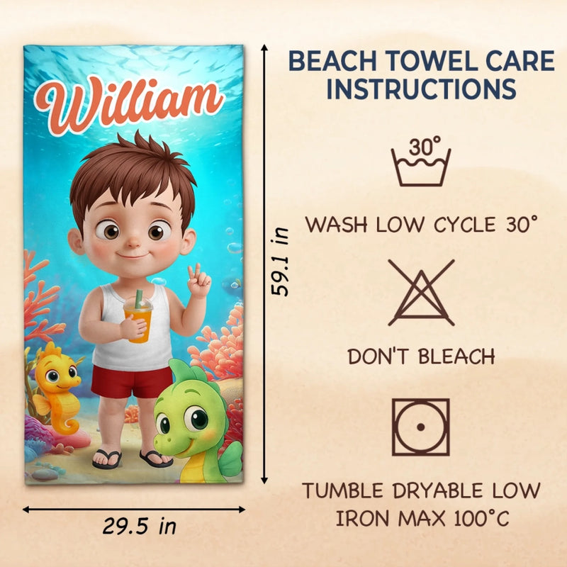 Personalised Beach Towel - Summer Vacation And Travel Gifts For Kids - Stay Chill, Pool Thrills