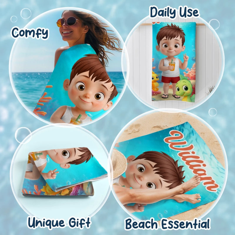 Personalised Beach Towel - Summer Vacation And Travel Gifts For Kids - Stay Chill, Pool Thrills