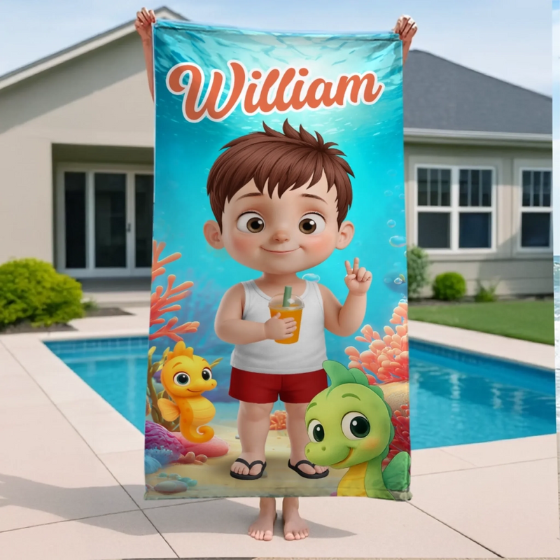 Personalised Beach Towel - Summer Vacation And Travel Gifts For Kids - Stay Chill, Pool Thrills