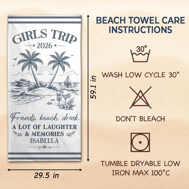 Personalised Beach Towel - Summer Vacation And Travel Gifts For Best Friends, Sisters - Good Vibes All Day