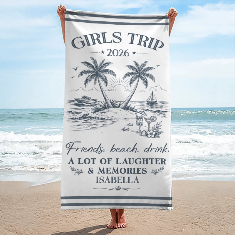 Personalised Beach Towel - Summer Vacation And Travel Gifts For Best Friends, Sisters - Good Vibes All Day
