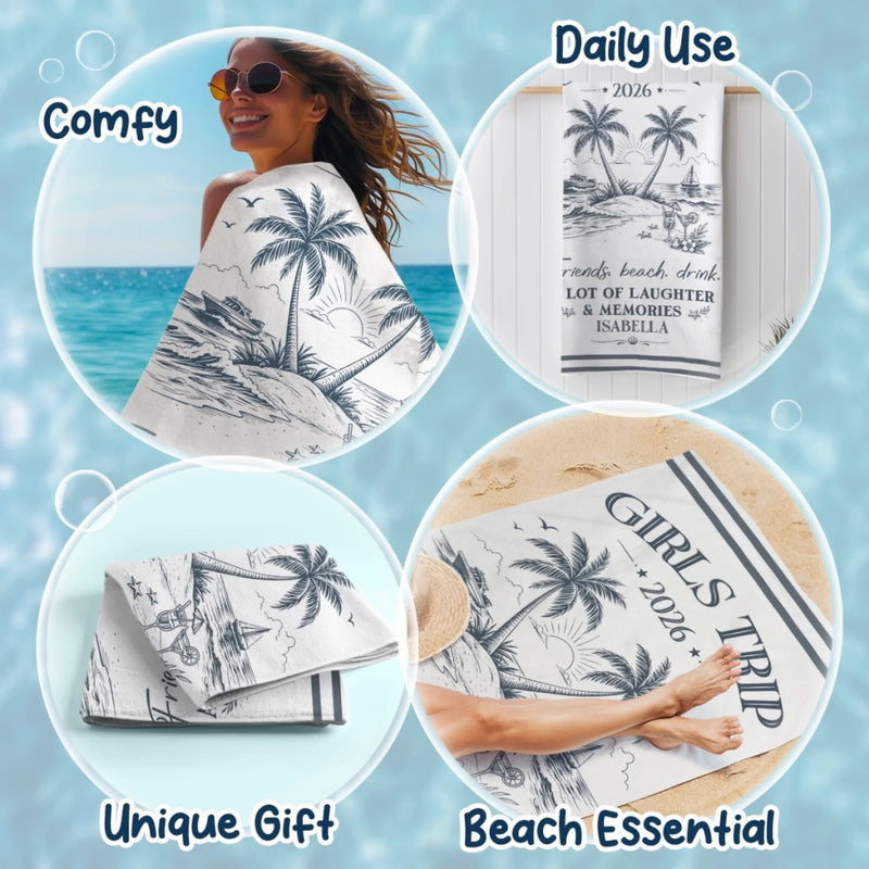 Personalised Beach Towel - Summer Vacation And Travel Gifts For Best Friends, Sisters - Good Vibes All Day
