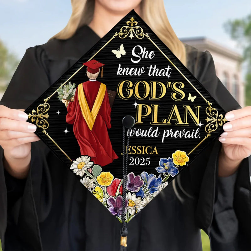 Personalised Graduation Cap - Meaningful Memorial or Graduation Gift - God's Plan Would Prevail