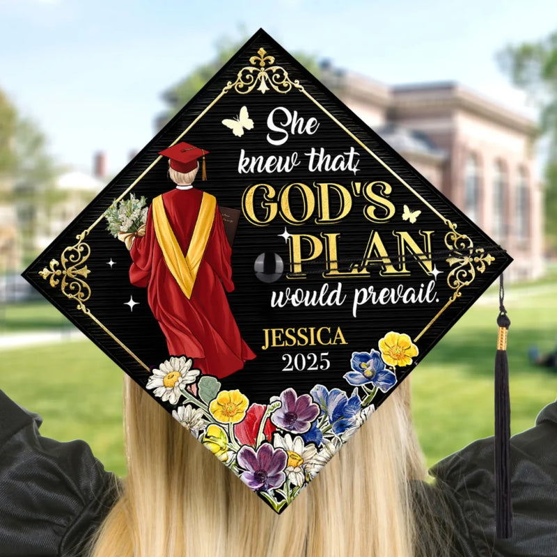 Personalised Graduation Cap - Meaningful Memorial or Graduation Gift - God's Plan Would Prevail