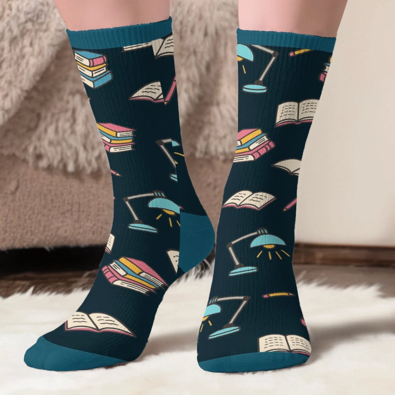Personalised Crew Socks - Bookish Gifts For Book Lovers, Bookworms, Readers - Leave Me Alone, I’m Bonding With Fiction