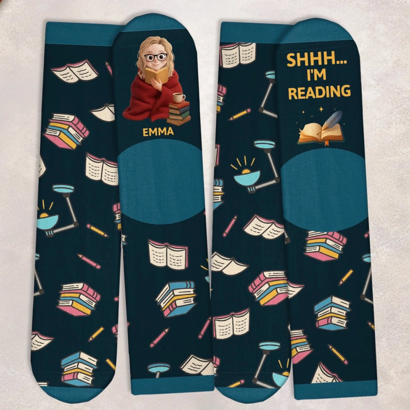 Personalised Crew Socks - Bookish Gifts For Book Lovers, Bookworms, Readers - Leave Me Alone, I’m Bonding With Fiction