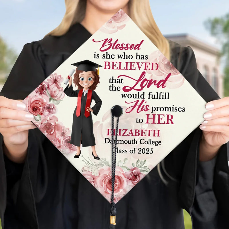 Personalised Graduation Cap - Meaningful Memorial or Graduation Gift - The Lord Would Fulfill His Promises To Her