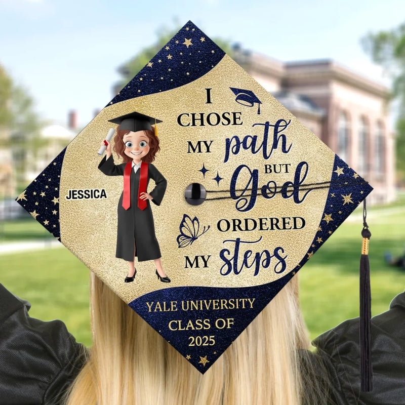 Personalised Graduation Cap - Meaningful Memorial or Graduation Gift or Christian Gifts - God Ordered My Steps