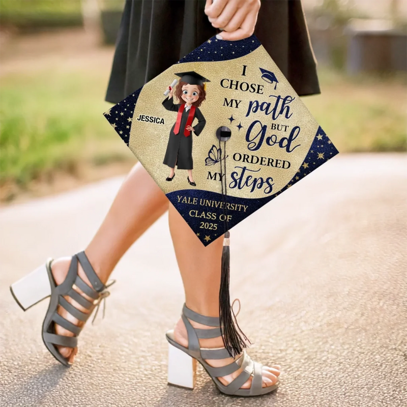 Personalised Graduation Cap - Meaningful Memorial or Graduation Gift or Christian Gifts - God Ordered My Steps