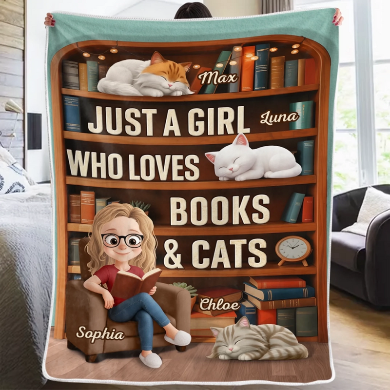 Personalised Blanket - Book Lover Gifts For Readers, Cat Mom And Dad - Reading Buddies For Life
