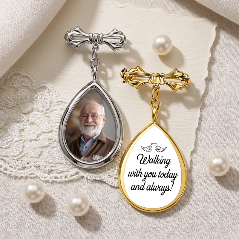 Personalised Teardrop Pin with Photo – Meaningful Memorial or Graduation Gift – Walking With You Today And Always