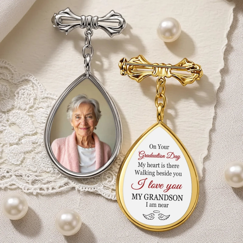 Personalised Teardrop Pin with Photo - Meaningful Memorial or Graduation Gift - With Me Every Step