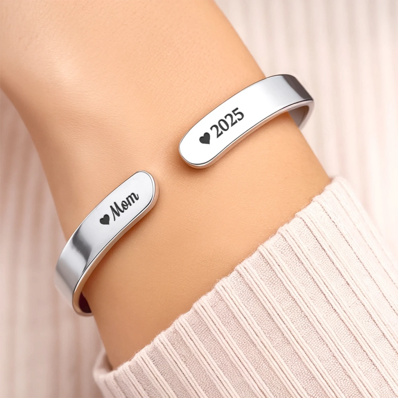 Personalised Stainless Steel Cuff Bracelet - Meaningful Memorial Gift - Forever Held In Gentle Memory