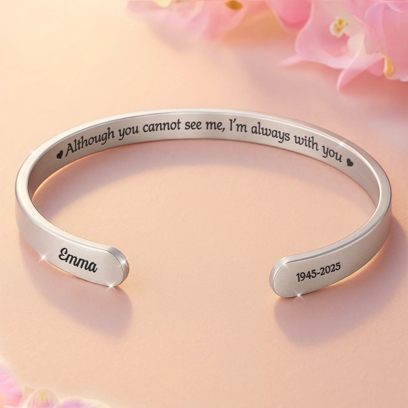 Personalised Stainless Steel Cuff Bracelet - Meaningful Memorial Gift - Always In My Thoughts, Forever In My Heart
