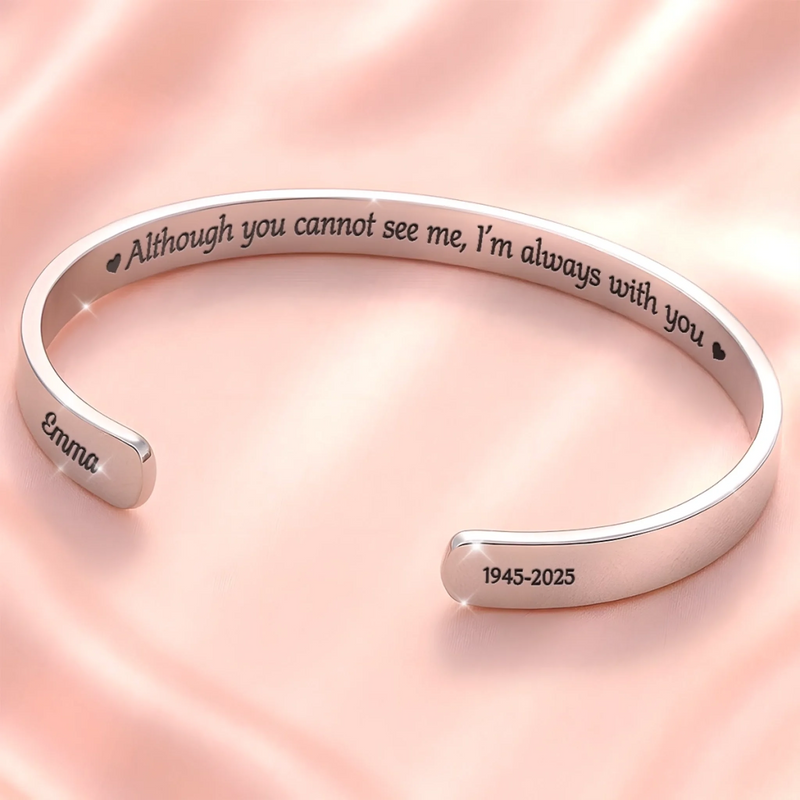 Personalised Stainless Steel Cuff Bracelet - Meaningful Memorial Gift - Always In My Thoughts, Forever In My Heart