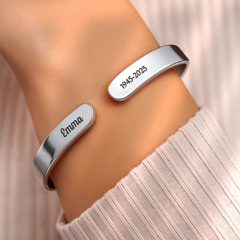 Personalised Stainless Steel Cuff Bracelet - Meaningful Memorial Gift - Always In My Thoughts, Forever In My Heart