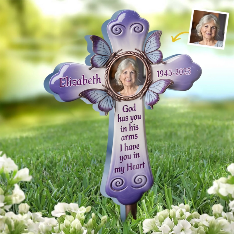 Personalised Memorial Garden Stake with Photo - Meaningful Memorial Gift - Butterfly Kisses From Heaven