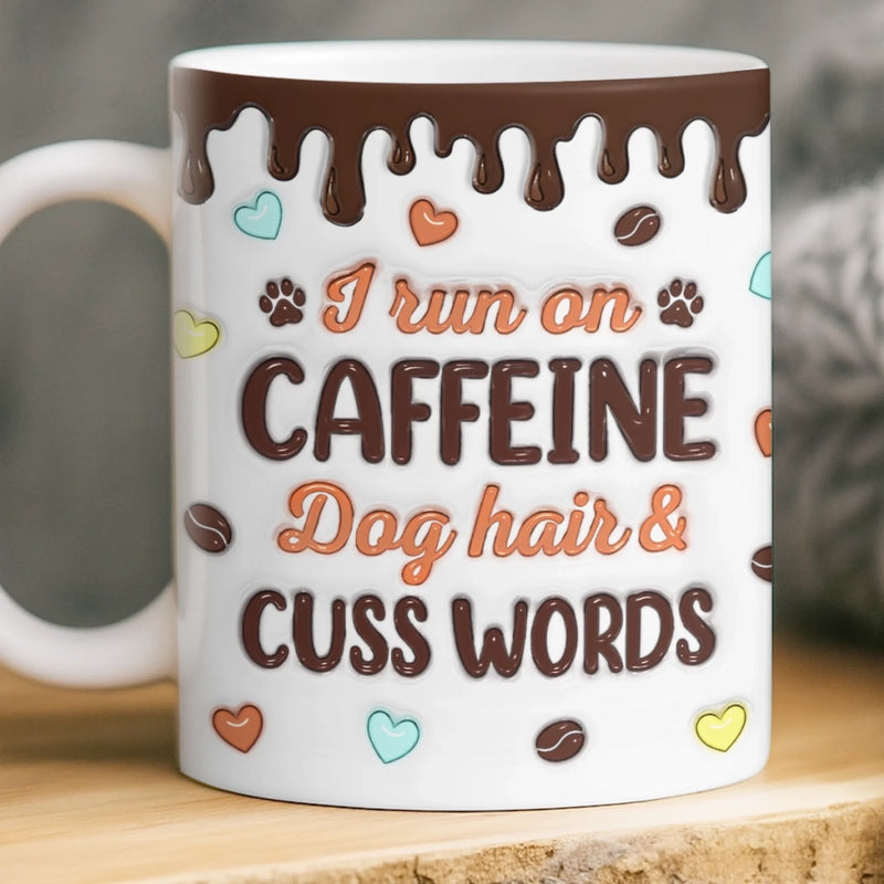 Personalised 3D Inflated Effect Mug – Gifts For Dog Lovers – Running On Caffeine And Dog Hair