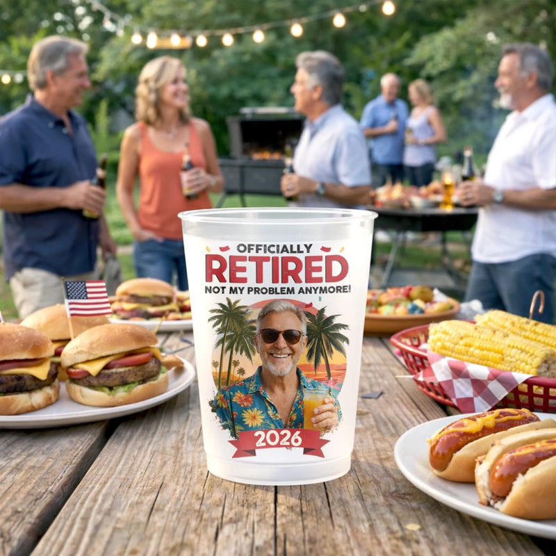 Personalised Photo Plastic Cups - Retirement Gifts For Women, Men - The Legend Has Retired
