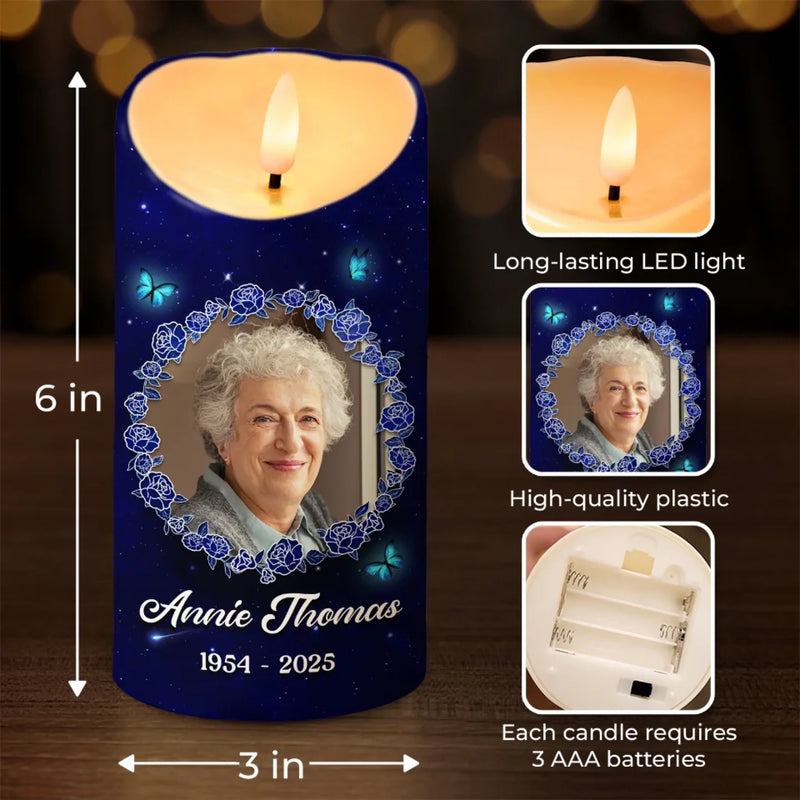 Personalised LED Candle with Photo - Meaningful Memorial Gift - Though Absent, You Remain Ever Near