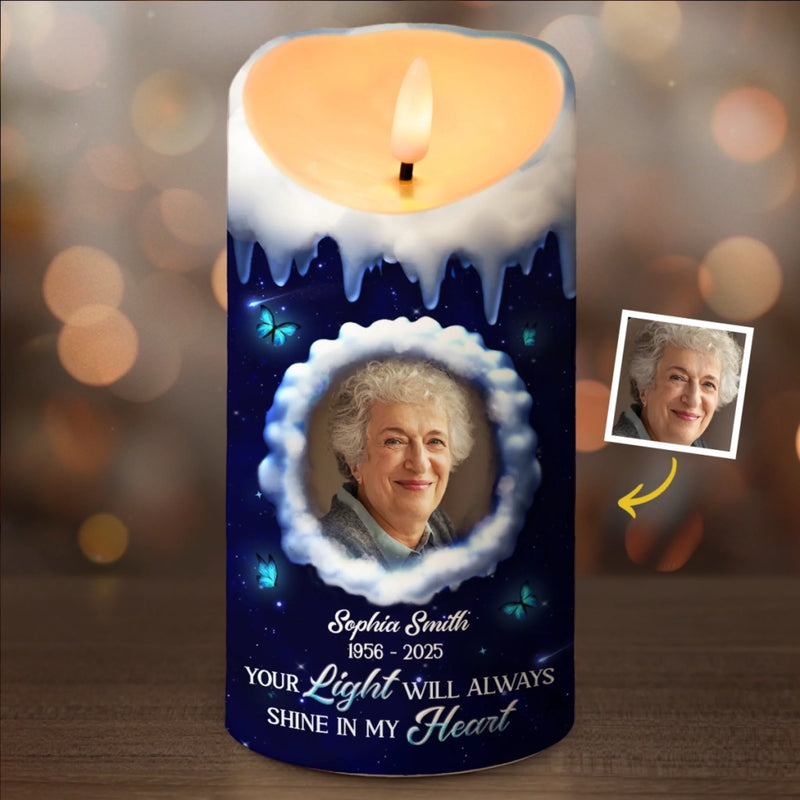 Personalised LED Candle with Photo - Meaningful Memorial Gift - Always In My Heart