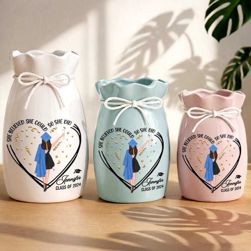 Personalised Ribbon Flower Vase - Meaningful Graduation Gift - Graduation Looks Good On You