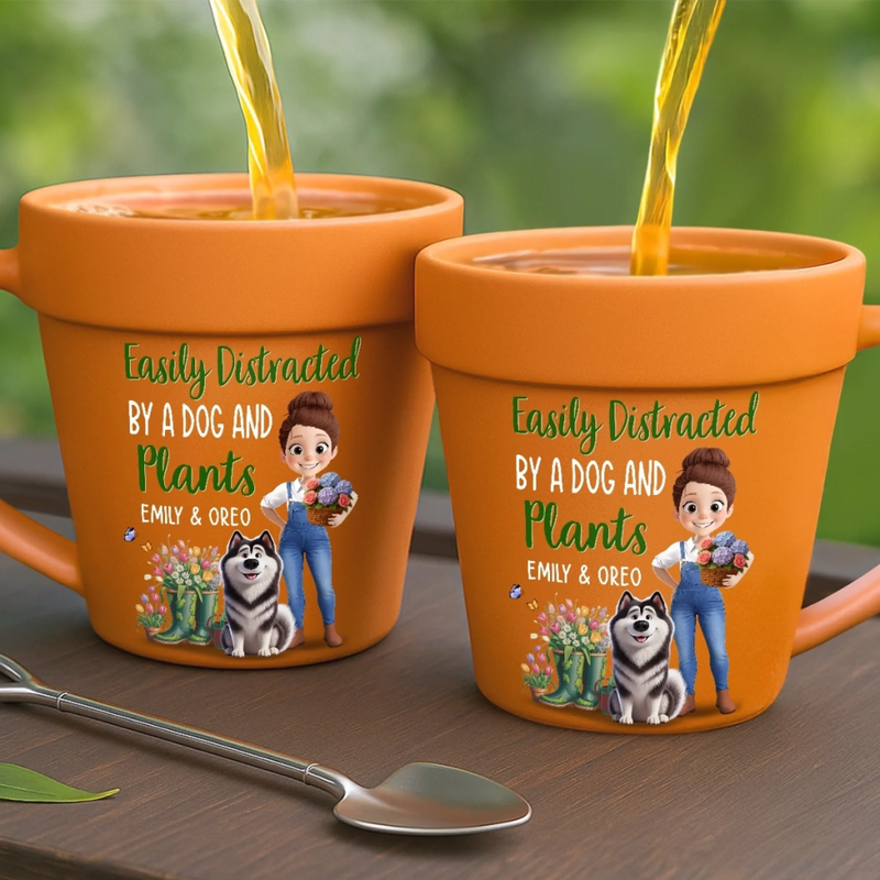 Personalised Plant Pot Mug – Garden Gift for Dog Lovers – Happiness in Paws & Petals