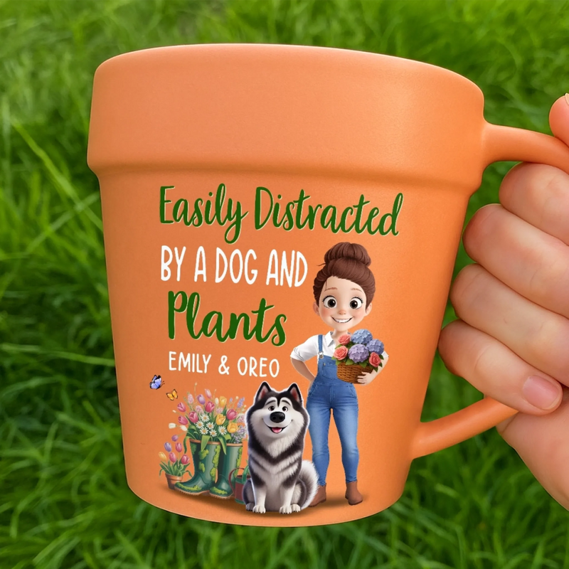 Personalised Plant Pot Mug – Garden Gift for Dog Lovers – Happiness in Paws & Petals