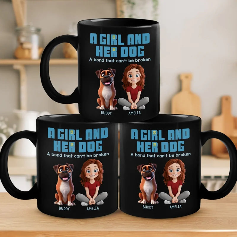 Personalised Black Mug - Gift For Dog Mom, Dog Lovers - A Bond That Can't Be Broken