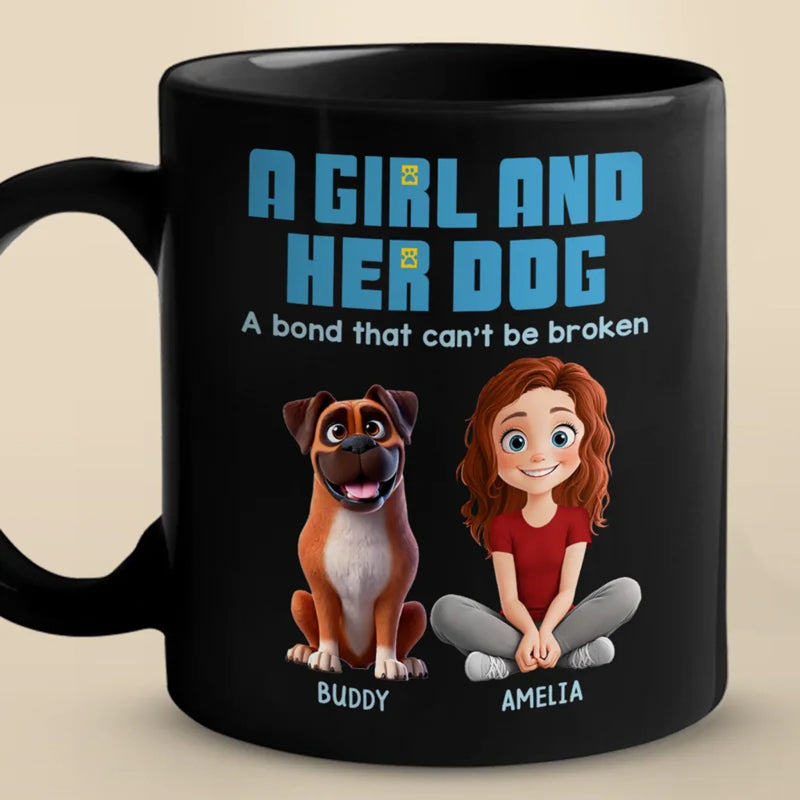 Personalised Black Mug - Gift For Dog Mom, Dog Lovers - A Bond That Can't Be Broken
