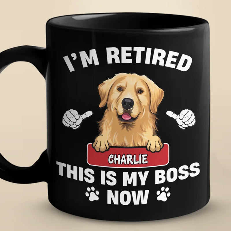 Personalised Black Mug - Gift For Dog Dad, Cat Mom, Pet Lovers - This Is My Boss Now