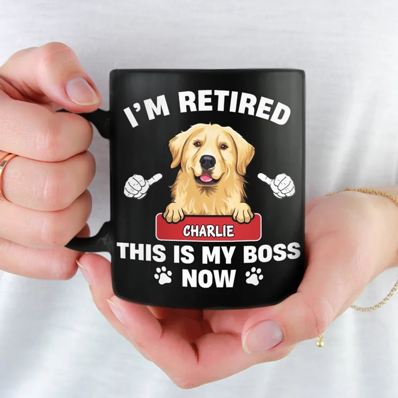 Personalised Black Mug - Gift For Dog Dad, Cat Mom, Pet Lovers - This Is My Boss Now