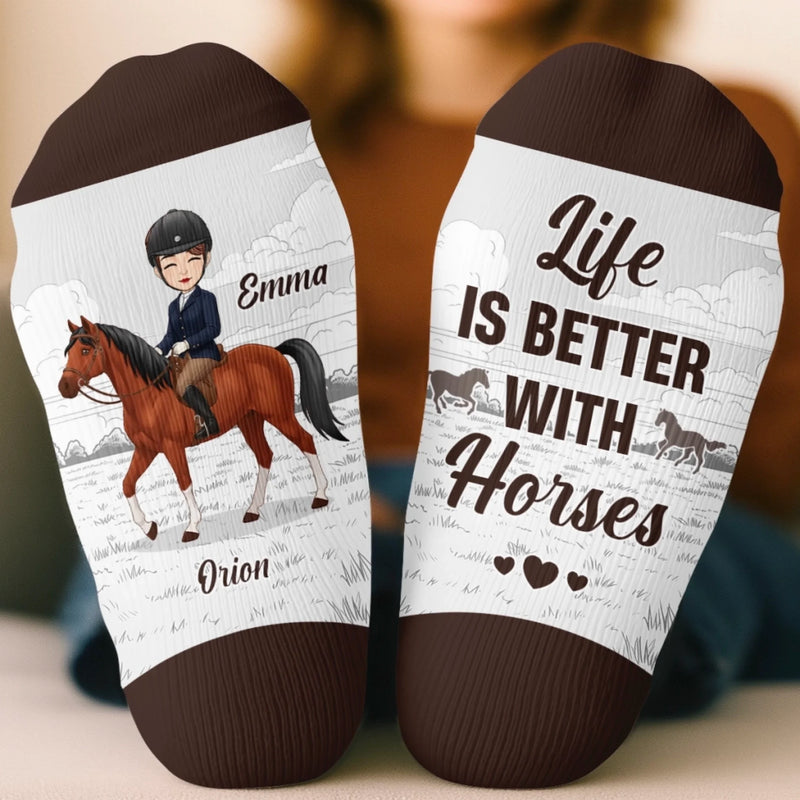 Personalised Crew Socks - Gifts For Men And Women, Horse Lovers - Life Is Better With Horses