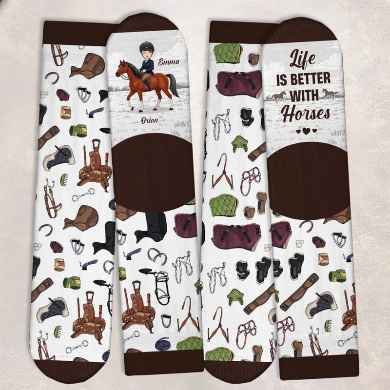 Personalised Crew Socks - Gifts For Men And Women, Horse Lovers - Life Is Better With Horses
