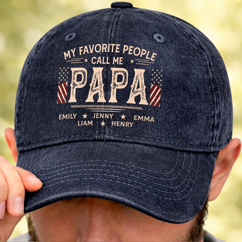Personalised Vintage Washed Denim Cap - Gifts For Dad, Grandpa - The Best Call Me Papa