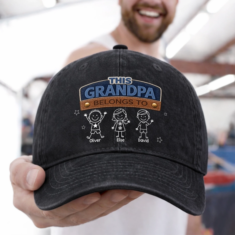 Personalised Vintage Washed Denim Cap – Gifts For Dad, Grandpa – Built Strong By Dad