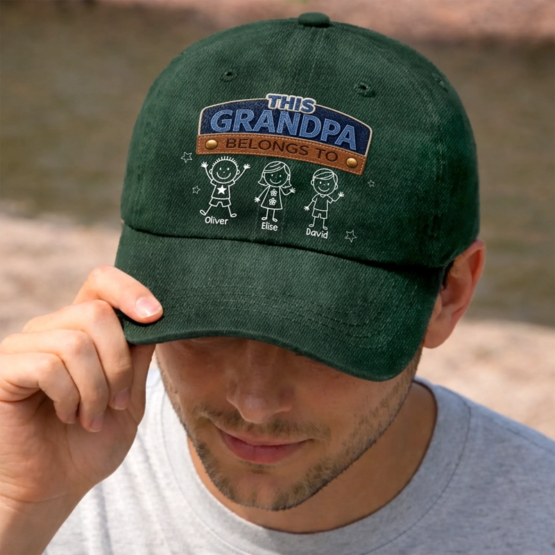 Personalised Vintage Washed Denim Cap – Gifts For Dad, Grandpa – Built Strong By Dad