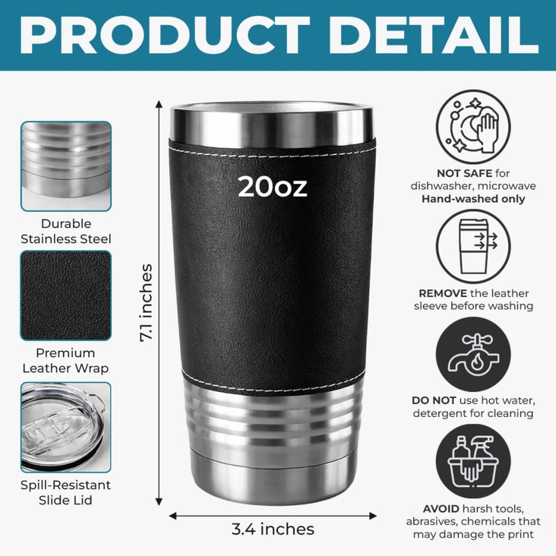 Personalised Printed Leather Tumbler – Father's Day Gifts For Dad, Grandpa – Dad The Man The Myth