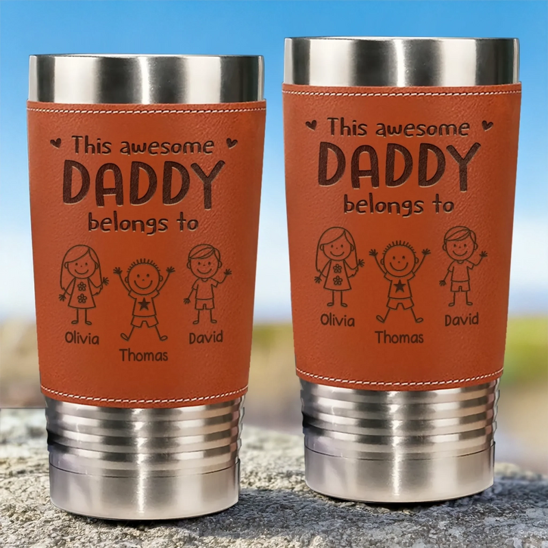 Personalised Printed Leather Tumbler – Father's Day Gifts For Dad, Grandpa – Cool Dad Club Member