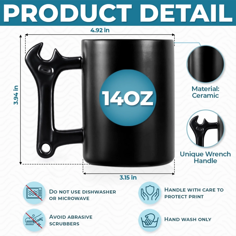 Personalised Coffee Mug With Wrench Handle -  Father's Day Birthday Gifts For Dad, Grandpa - Super Dad In Action