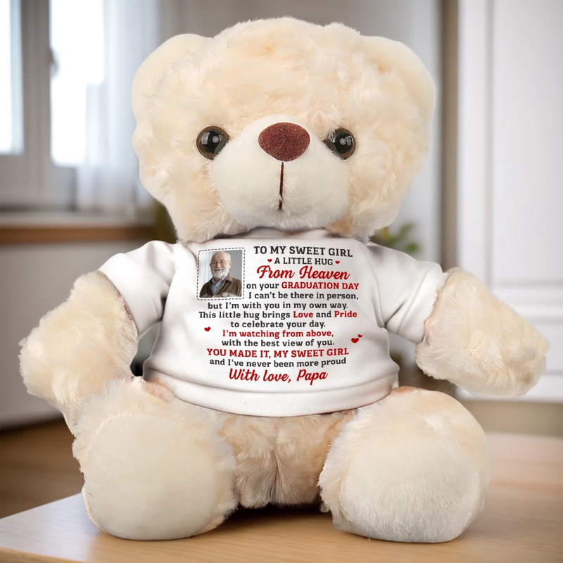 Personalised Teddy Bear Plush with Photo – Meaningful Memorial or Graduation Gift – A Gentle Hug From Heaven
