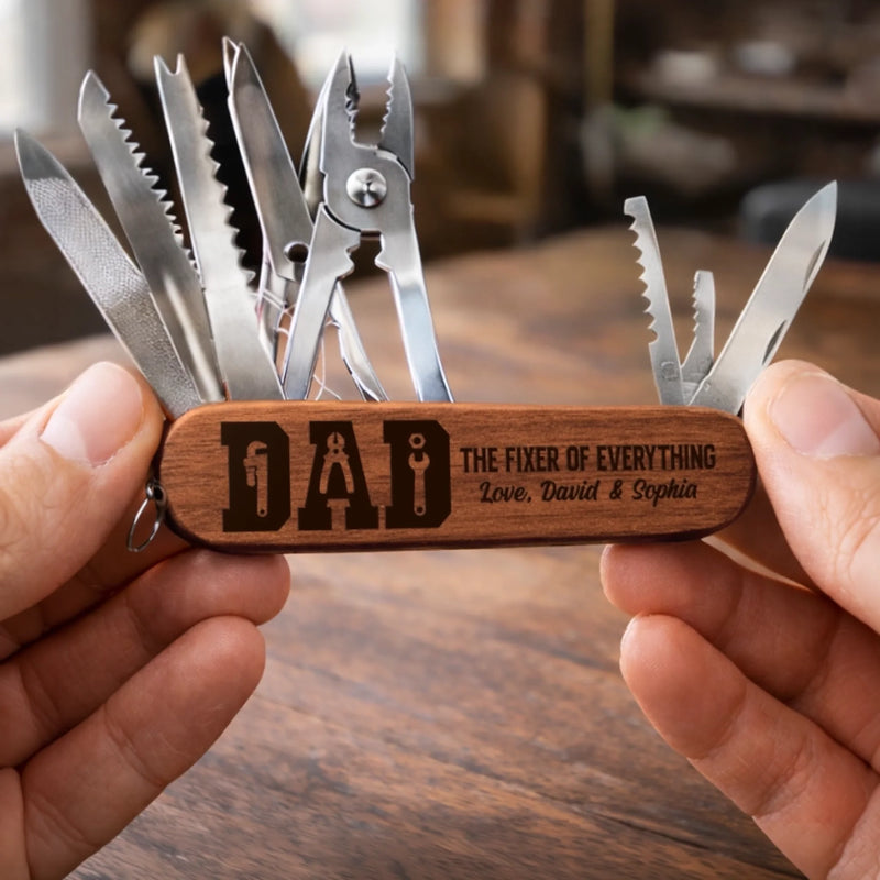 Personalised 15-in-1 Pocket Multi Tool - Father's Day Birthday Gifts For Dad, Grandpa - Forever Grateful For Dad