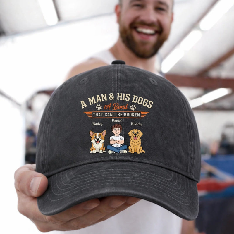 Personalised Vintage Washed Denim Cap – Gift For Dog Dad – A Bond That Never Breaks